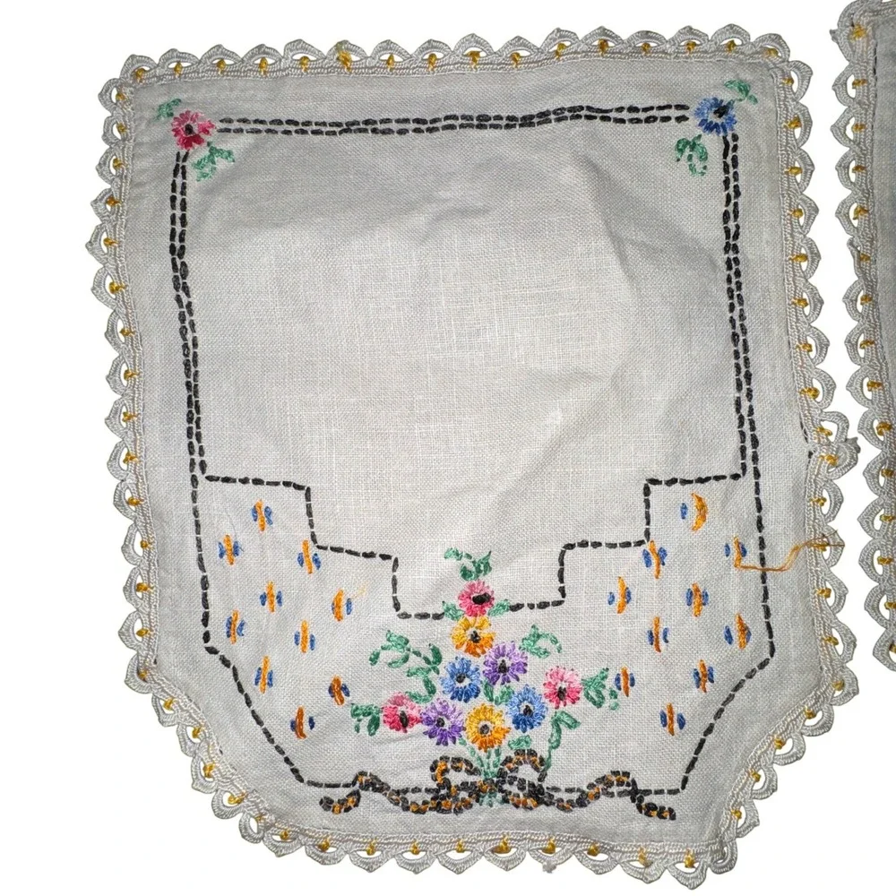 Vintage Lot 5 Hand Embroidered Table Linens Doilies Floral Needlework Lace